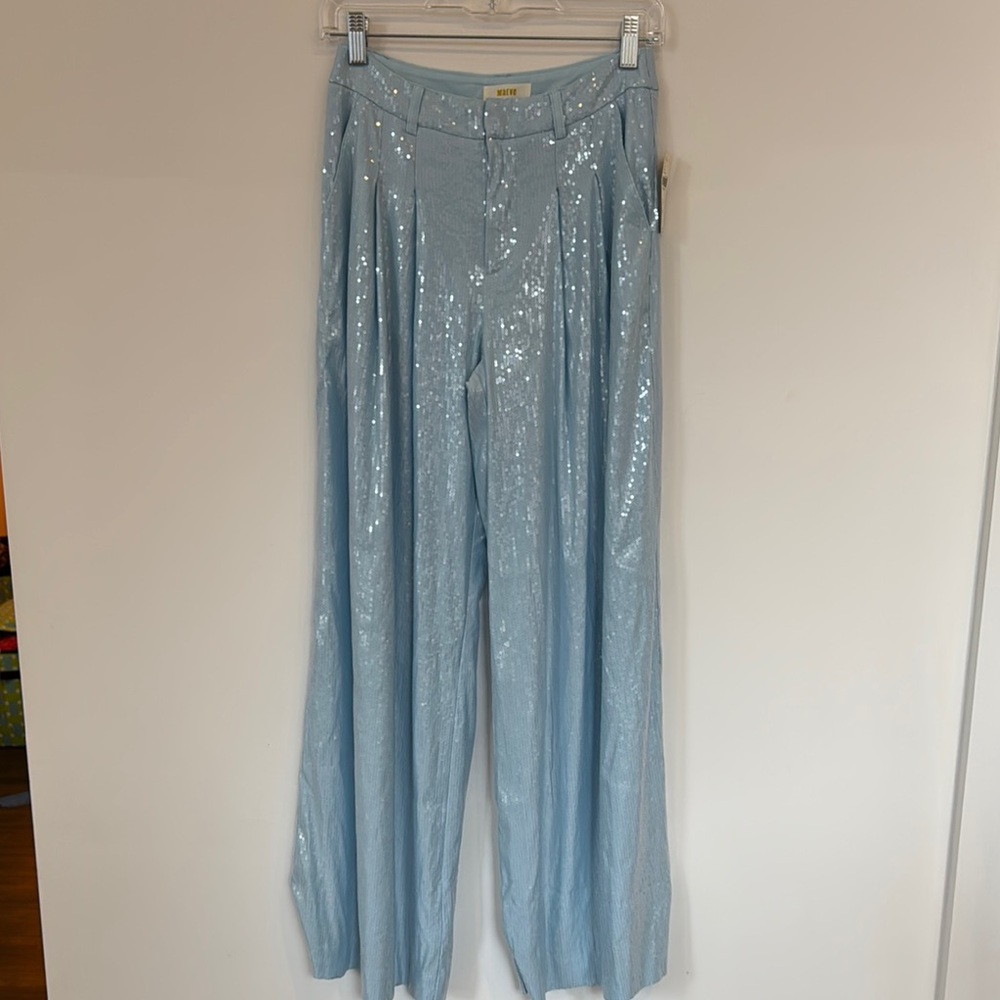 Shimmering Light Blue Wide-Leg Pants NEW Maeve pants very unique